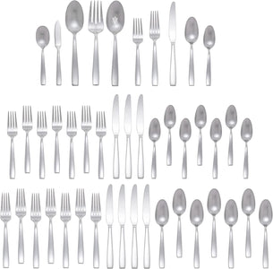 Everdine 45 Piece Everyday Flatware, Service for 8, 18/0 Stainless Steel, Silverware Set, Dishwasher Safe, Silver