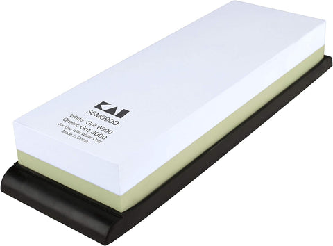 Image of Cutlery Combination Whetstone, 3000 & 6000 Grit - Ideal for Sharpening Slightly Dull Blades, Includes Rubber Tray for Sharpening Stability, 7.5 X 3 X1.5 Inches