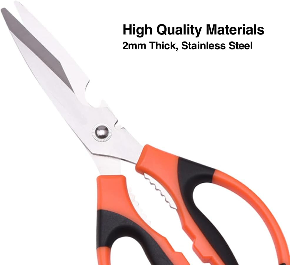 Heavy Duty Utility Scissors - 2Mm Thick Ultra Sharp Stainless Steel Blades - Multi-Use Shears with Bottle Opener, Peeler, Nut Cracker - Craft and Kitchen Shears (1)