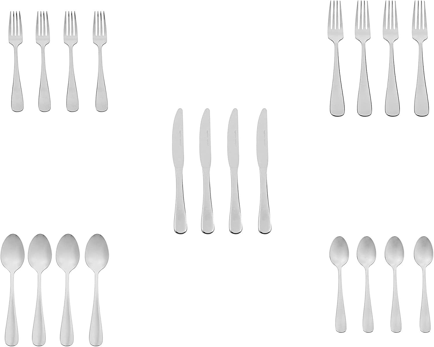 20-Piece Stainless Steel Flatware Set with round Edge, Service for 4, Silver
