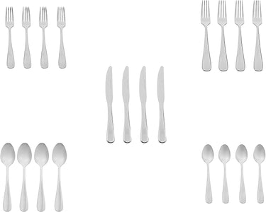 20-Piece Stainless Steel Flatware Set with round Edge, Service for 4, Silver