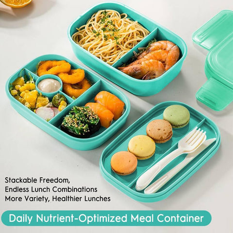 Image of Bento Box Lunch Box Kit, 3 Stackable Bento Lunch Containers for Adults/Kids, Durable Leak-Proof Box with Spoon Fork Bag Accessories, Microwave Dishwasher Freezer Safe, Green