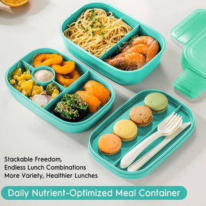 Bento Box Lunch Box Kit, 3 Stackable Bento Lunch Containers for Adults/Kids, Durable Leak-Proof Box with Spoon Fork Bag Accessories, Microwave Dishwasher Freezer Safe, Green