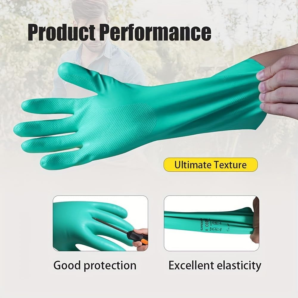 Oil-Proof Dishwashing Gloves,Cotton Liner,Reusable Work Cleaning Gloves,For Kitchen Food Gardening Pet Care 1Pair