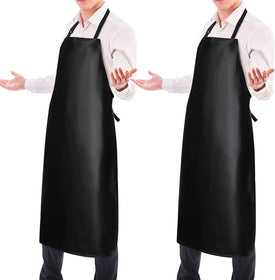 2 Pack Waterproof Rubber Vinyl Apron 40" Aprons for Men Heavy Duty Chemical Resistant Work Apron Extra Long Grilling Aprons with Adjustable Bib Apron for Dishwashing Lab Butcher Cooking Kitchen Black