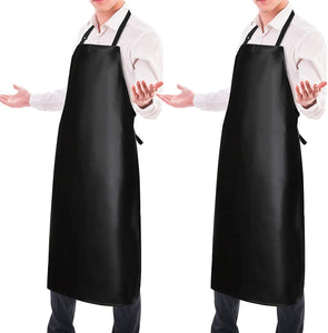 2 Pack Waterproof Rubber Vinyl Apron 40" Aprons for Men Heavy Duty Chemical Resistant Work Apron Extra Long Grilling Aprons with Adjustable Bib Apron for Dishwashing Lab Butcher Cooking Kitchen Black