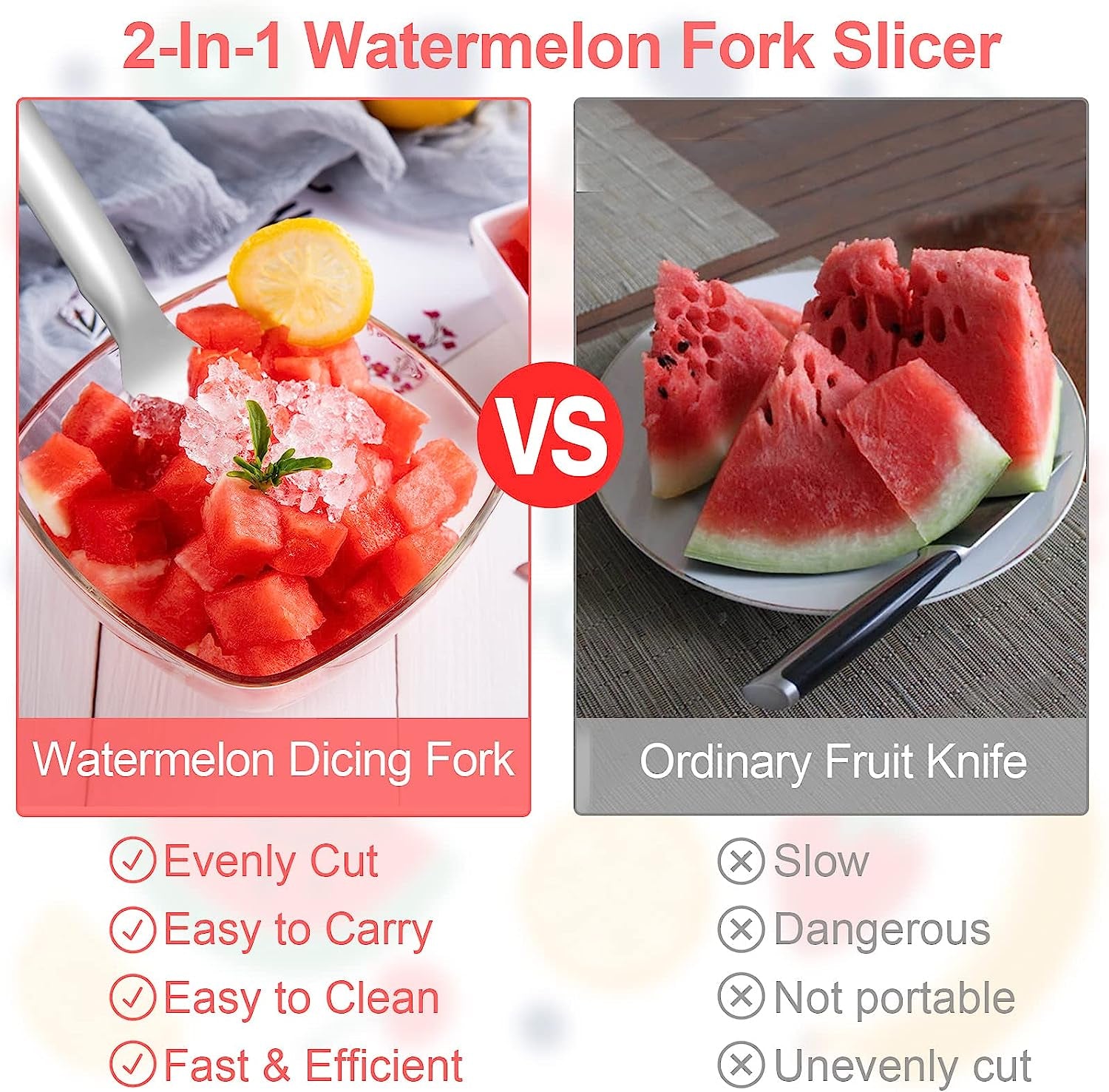3PCS Watermelon Slicer Cutter, 2- In- 1 Watermelon Fork Slicer, 2023 New Watermelon Slicer Cutter Summer Watermelon Fruit Cutting Fork, Stainless Steel Fruit Forks for Family Parties Camping
