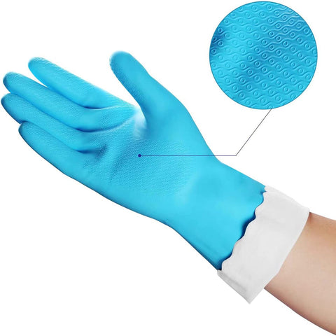 Image of Household Cleaning Gloves - 2 Pairs Reusable Kitchen Dishwashing Gloves with Latex Free, Cotton Lining, Waterproof, Non-Slip, Ideal for Dishes, Household Chores, and Gardening (Medium)