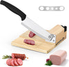 Biltong Slicer Beef Jerky Cutter with Built-In Knife Sharpener Manual Meat Slicer Rubber Wood Base for Deli Bacon Ham Sausage Fruits Vegetables Herb Ginseng Pastry