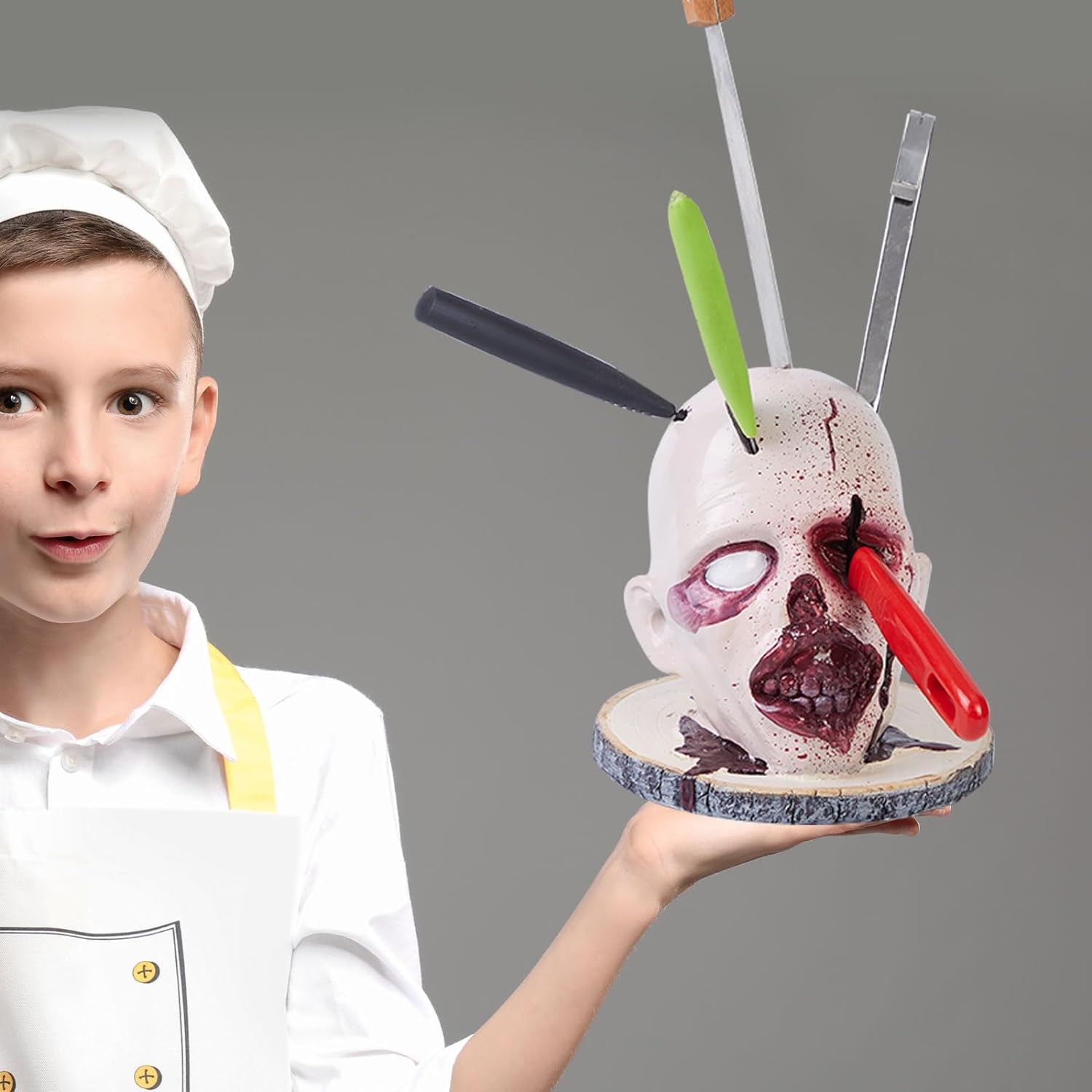 Skull Knife Holder for Kitchen,Skeleton Knife Stand, Resin Skull Knife Holder, Halloween Display Rack Skull Decor for Home Kitchen Decoration Gift