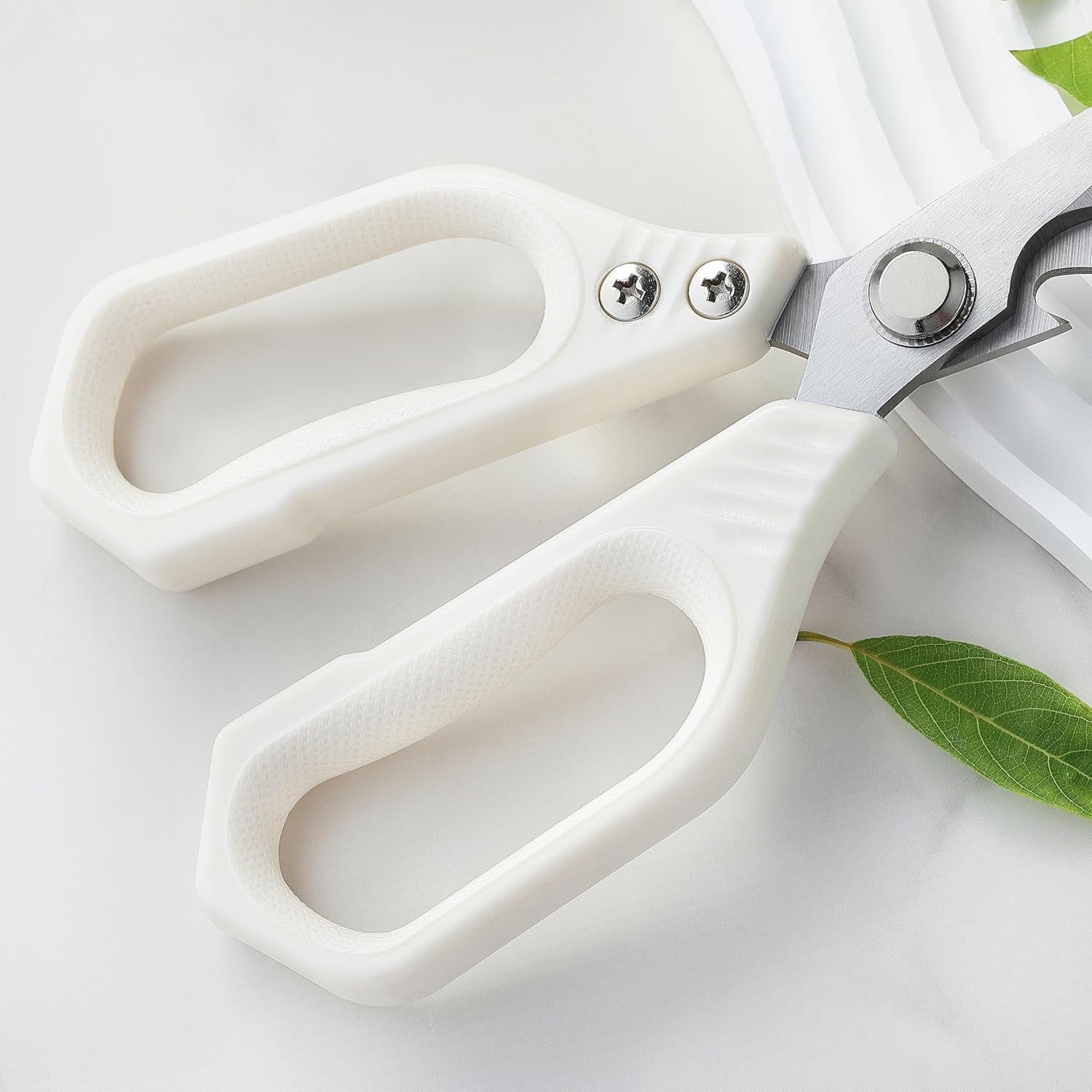 Kitchen Scissors,  All Purpose Kitchen Shears with Protective Sheath, Heavy Duty Stainless Steel Cooking Shears for Chicken/Herb/Poultry/Fish/Meat (Dishwasher Safe, One Size, White)