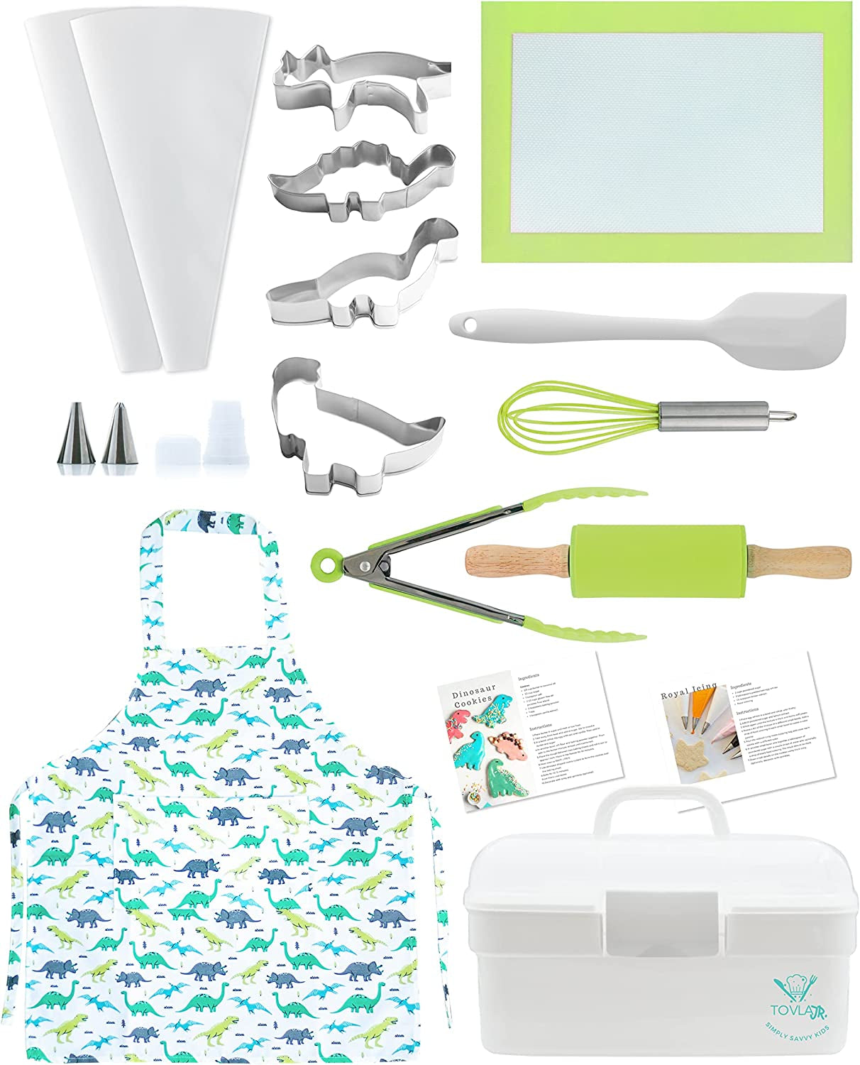 Kids Baking Gift Set with Storage Case - Cooking Kit for Children - Educational Baking Sets - Real Kid Baking Supplies with Decorating Tools Set with Apron… (Dinosaur)