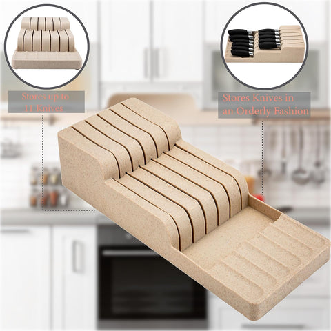 Image of 2 Tier Knife Drawer Organizer | Holds 11 Knives | Utensil Holder | Knife Block | Storage & Organization | Space Saver | Natural