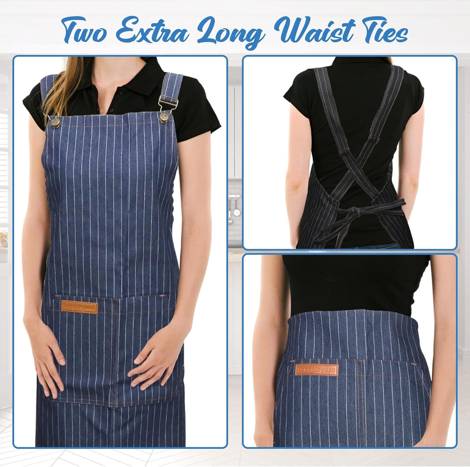 Aprons for Women with Pockets, Cooking Kitchen Aprons Women Cotton Linen Waterproof Apron for Men Chef