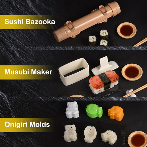 Image of Sushi Making Kit [Parent-Child Set] -28 in 1 Sushi Kit for Beginners & Pros Sushi Makers&Kids, with Bamboo Sushi Roller, Sushi Bazooka,Cutting Mold,Onigiri Mold,Sushi Knife,Guide Book and More