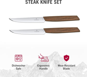 6.9000.12G Swiss Modern 2-Piece Steak Knife Set, 5", Walnut Wood