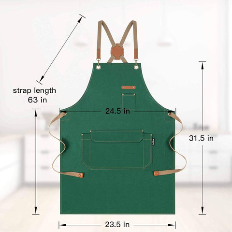 Image of Chef Apron with Cross Back Straps for Men Women, Cotton Canvas Apron for Artists Painting, Kitchen Cooking