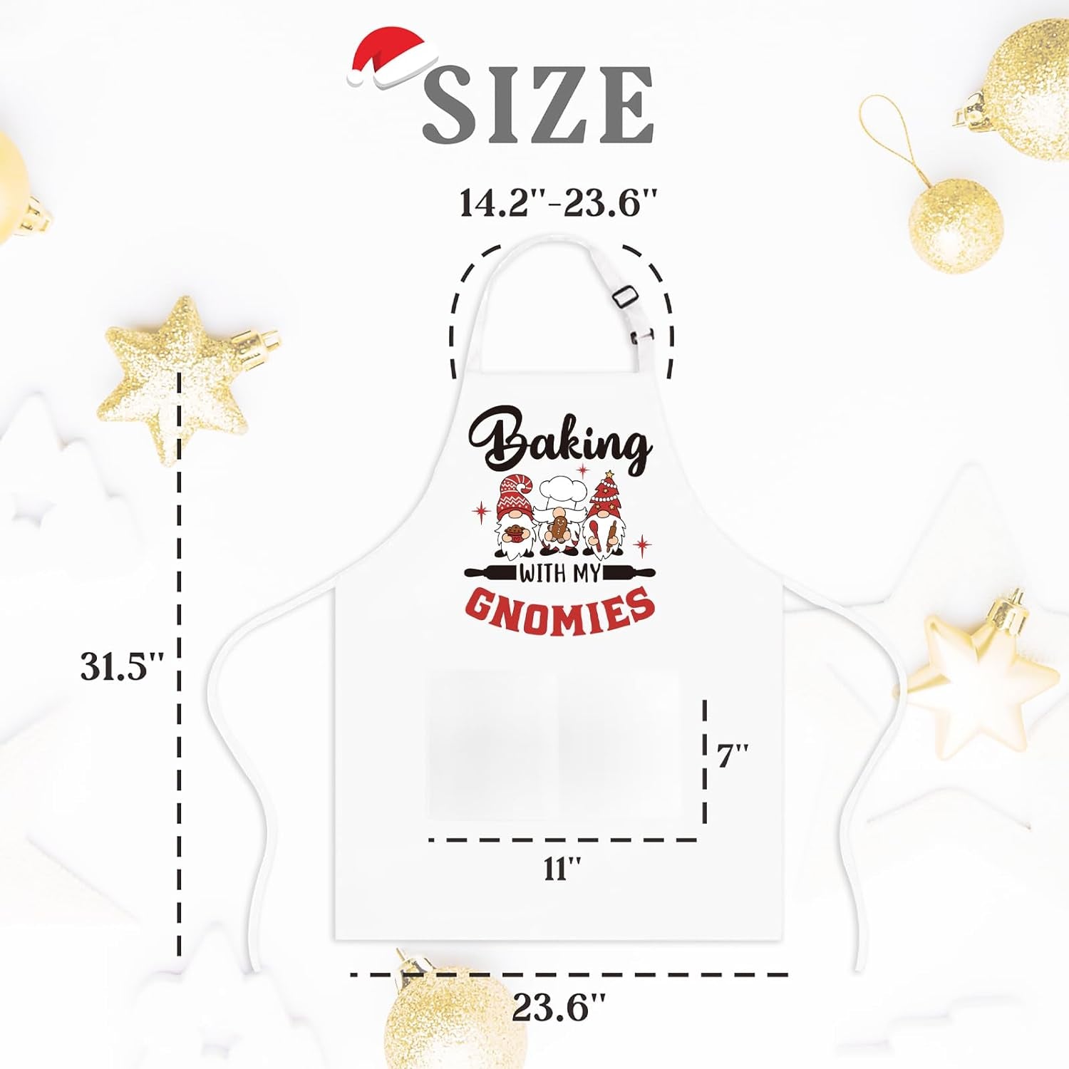 Gnome Apron, Baking with My Gnomies, Funny Christmas Baking Aprons, Cute Holiday Baking Gifts for Bakers, Gnome Kitchen Cooking Apron, White Elephant Gifts for Christmas Stocking Stuffers