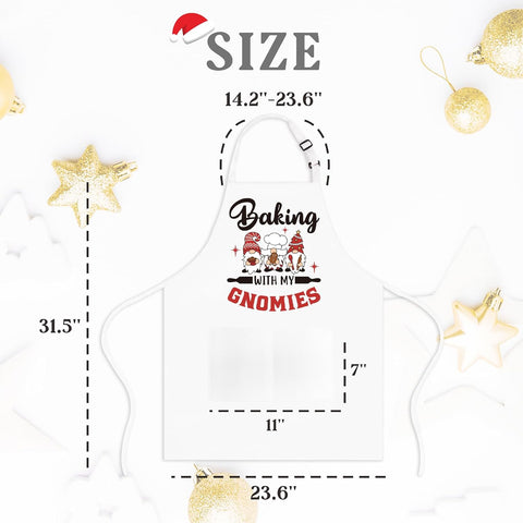 Image of Gnome Apron, Baking with My Gnomies, Funny Christmas Baking Aprons, Cute Holiday Baking Gifts for Bakers, Gnome Kitchen Cooking Apron, White Elephant Gifts for Christmas Stocking Stuffers