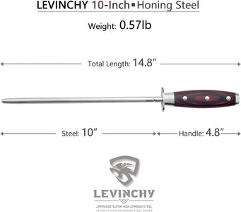 10 Inch Honing Steel with Pakkawood Handle, Knife Sharpener Rod, Professional Knife Sharpening Steel