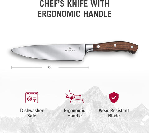 Image of Grand Maître Chef'S - Ergonomic Knife with Innovative Straight Blade - Handle Wood - 8"