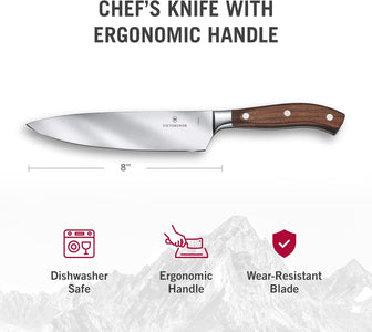 Grand Maître Chef'S - Ergonomic Knife with Innovative Straight Blade - Handle Wood - 8"