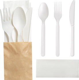 125 Sets  Disposable Forks Spoons Knives Napkins Individually Wrapped Utensils Recyclable Silverware Pouches Cutlery Packets