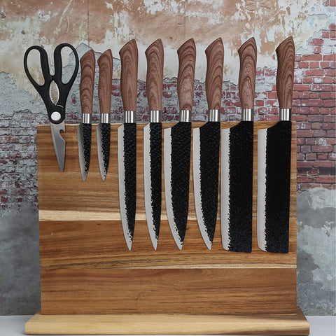 Image of Magnetic Knife Holder Acacia Wooden Magnetic Knife Block 17 X 13 Inches Rack Magnetic Universal Stands with Strong Enhanced Magnets Strip Kitchen Storage Cutlery Large Organizer without Knifves