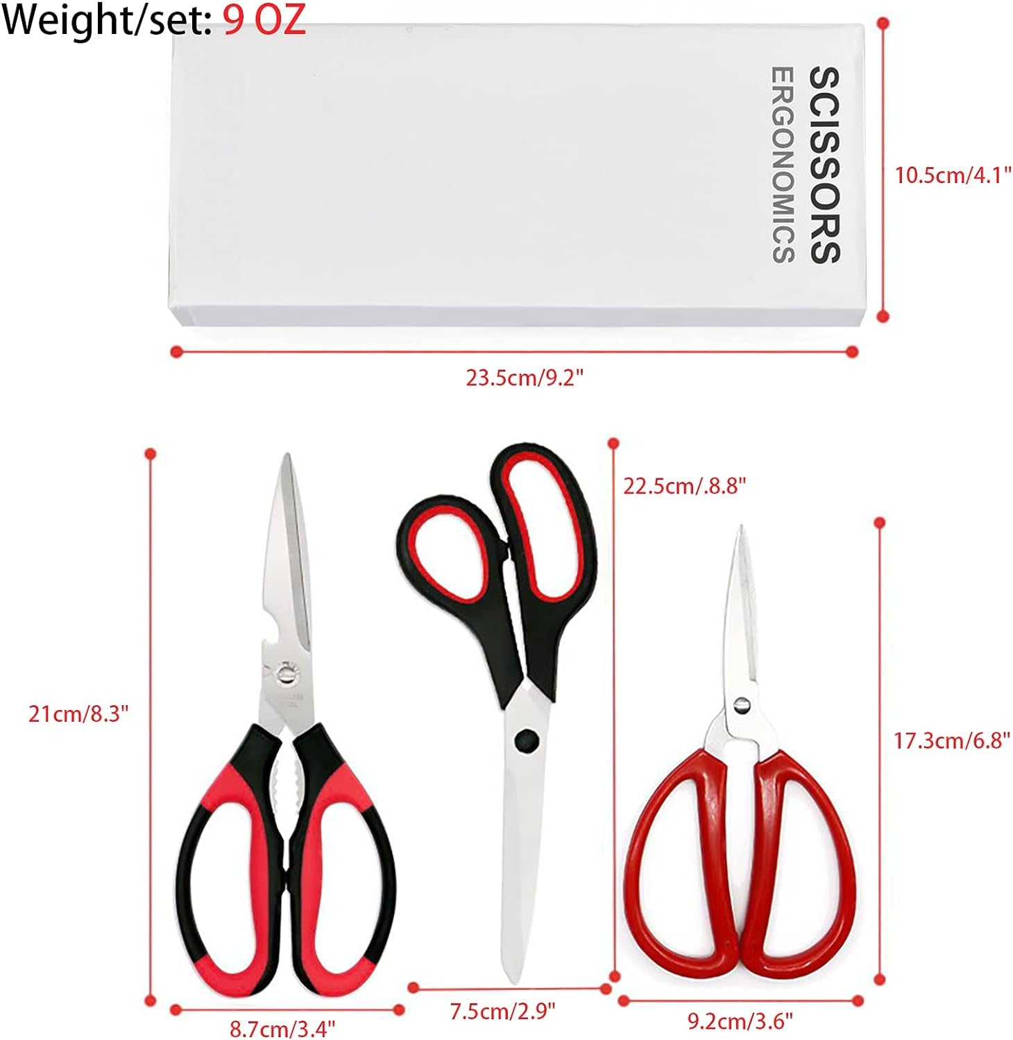 Kitchen Shears, 3 Pack Kitchen Scissors Heavy Duty Meat Scissors, Cooking Scissors, Multipurpose Stainless Steel Scissors for Chicken, Fish, Turkey, Crab, Vegetables, Pizza