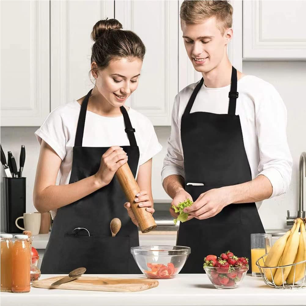 Unisex Adjustable Bib Aprons with 3 Pockets, Cooking Kitchen Restaurant Apron Machine Washable for Men Women