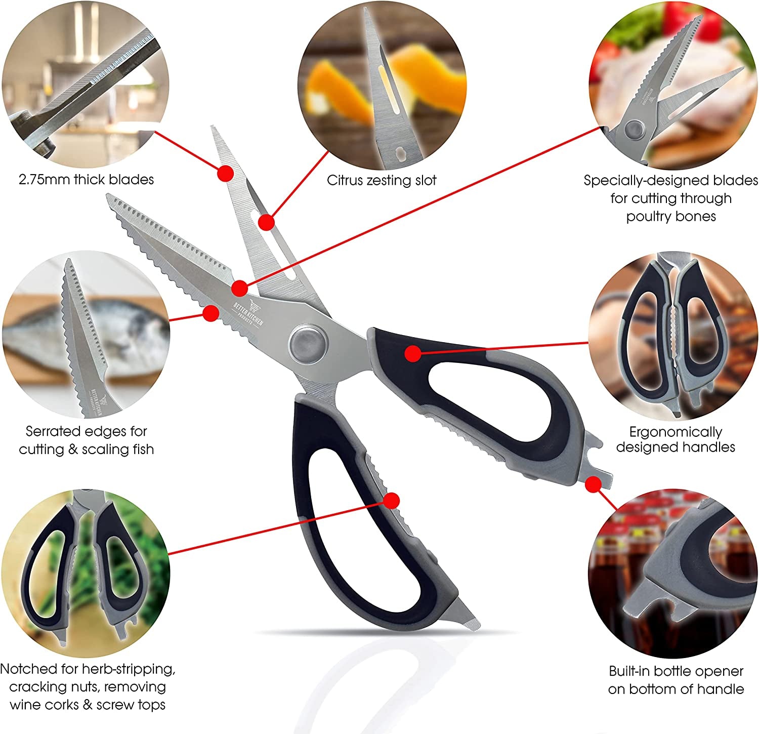 9" Premium Kitchen Shears with Detachable Blades by , Stainless Steel, All Purpose Come Apart Utility Scissors, Heavy Duty Kitchen Scissors, Meat Scissors, Poultry Shears