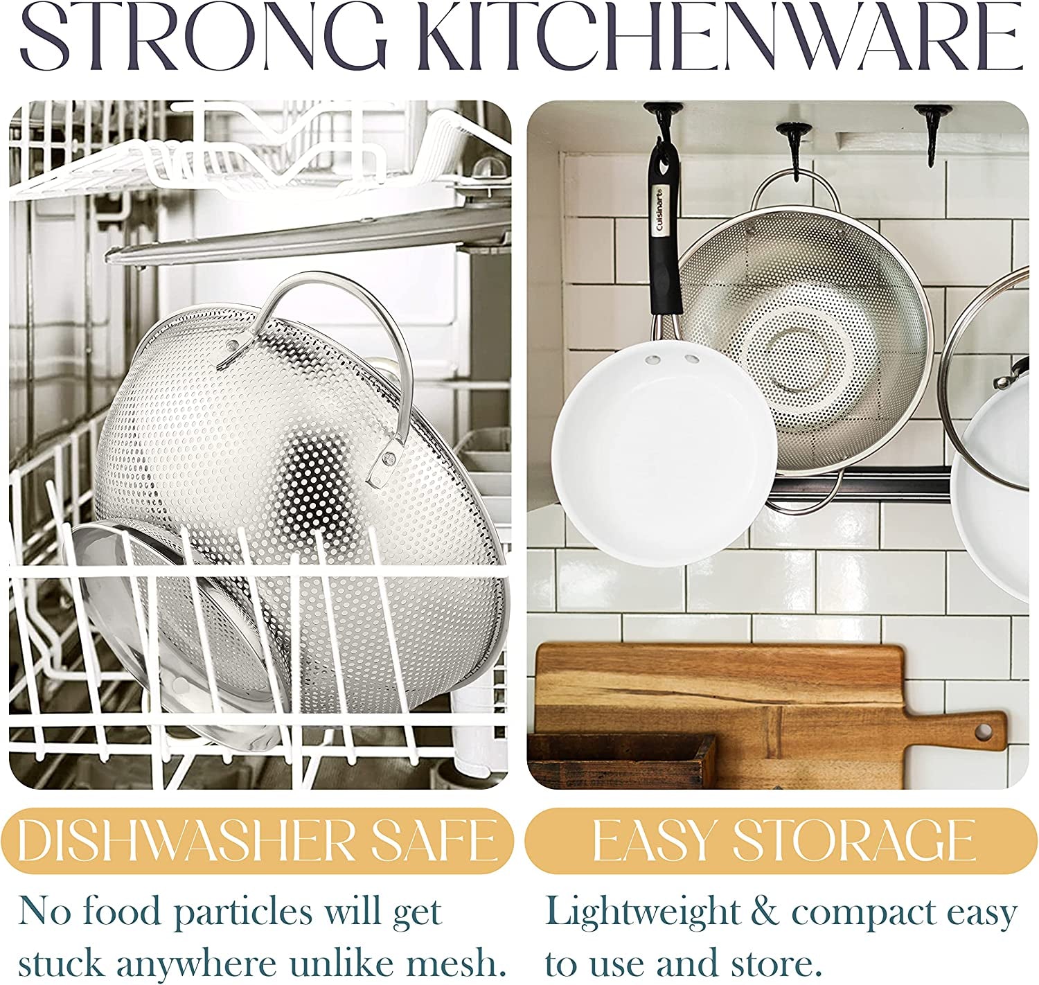 5 Qt Metal Colander with Handle | Pasta, Spaghetti, Berry, Fruit, Vegetable, Kitchen Food Strainer Basket | 18/8 Stainless Steel Colander Bowl | Pot Drainer for Cooking, Sifter Strainer