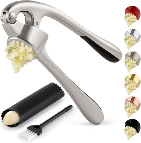 Image of Premium Garlic Press with Soft Easy-Squeeze Ergonomic Handle, Sturdy Design Extracts More Garlic Paste per Clove, Garlic Crusher for Nuts & Seeds, Professional Garlic Mincer & Ginger Press - by Zulay