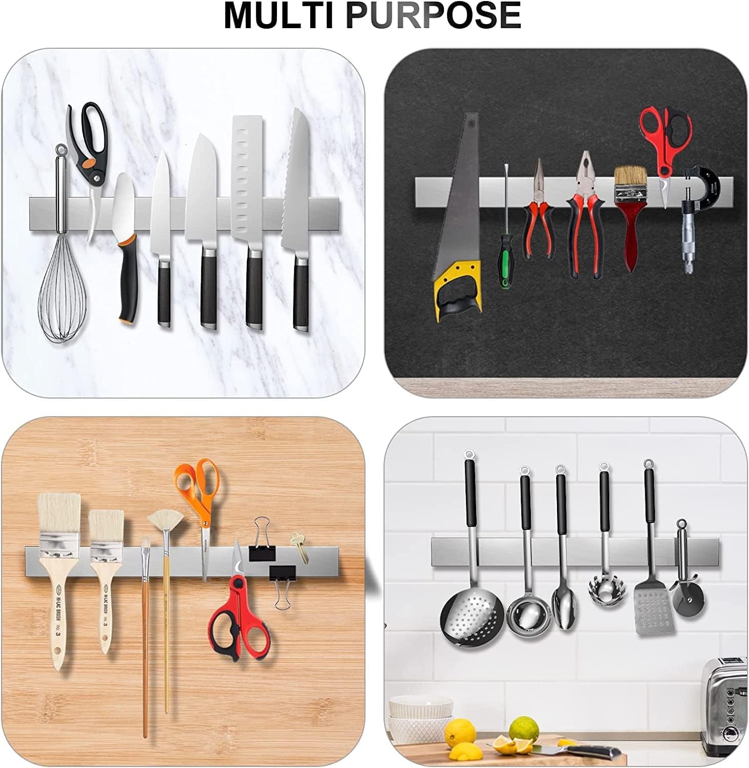 16 Inch Magnetic Knife Holder for Wall, Stainless Steel Adhesive Magnetic Knife Strips No Drilling Use as Mounted Kitchen Knife Storage Bar, Magnetic Tool Organizer, Kitchen Accessories