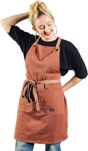 Crossback Kitchen Apron for Cooking - Mens and Womens Professional Chef or Server Bib Apron - Adjustable Crossback Style - Rustic- Midweight Cotton (Terracotta)