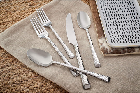 Image of Vale Hammered Flatware Set, 20 Piece, Silver