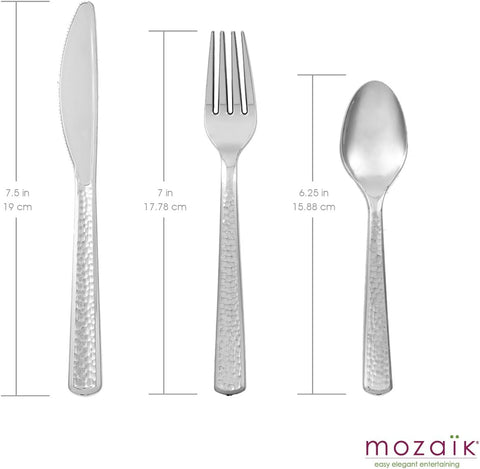 Image of Premium Plastic Hammered Stainless Steel Coated Assorted Cutlery, 120 Pieces