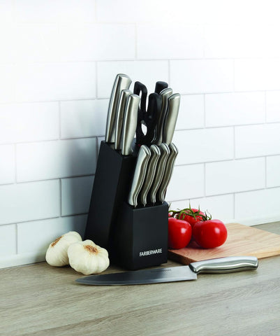 Image of Fine Edge High-Carbon Stainless Steel Knife Block Set, 12-Piece, Black