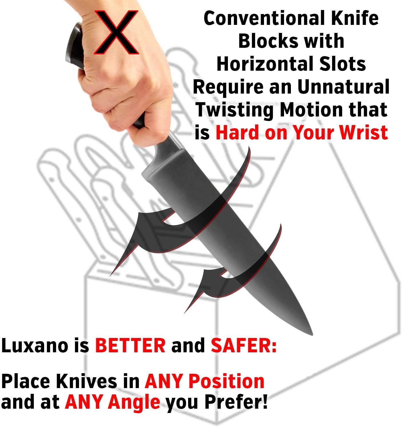 Universal Knife Block without Knives - Kitchen Knife Holder for Kitchen Counter - Extra Large Bamboo Knife Block Holder