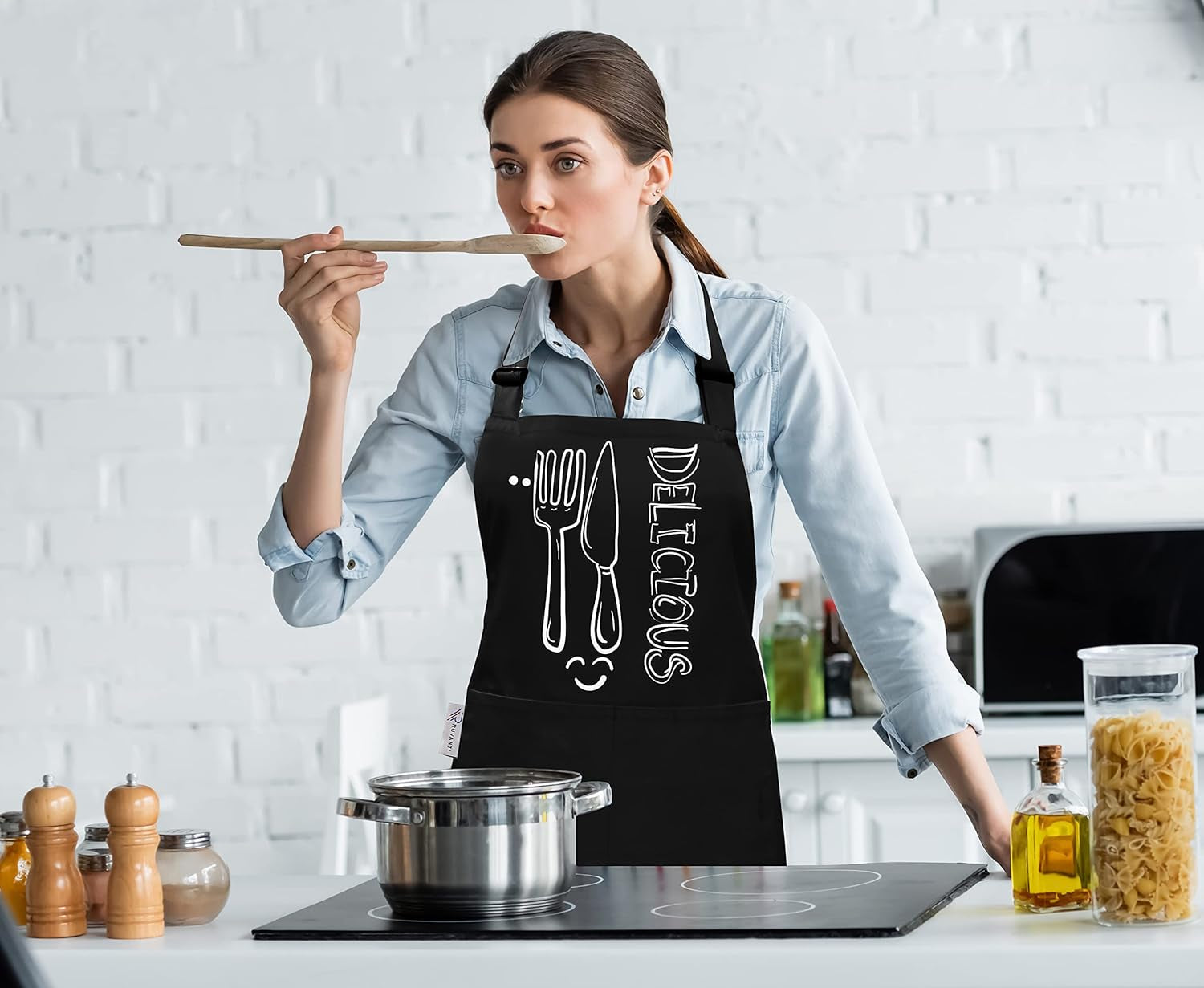 Cotton Enrich Funny Kitchen Apron 1 Pack - Waterdrop Resistant 2 Pockets Workshop Aprons for Women Men Chef XXL Size