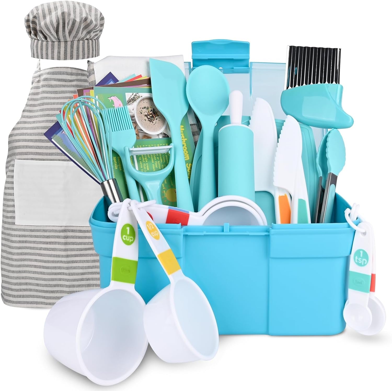 Kids Cooking Sets Real Kids Baking Set with Storage Case 34 Piece Real Cooking Supplies with Cookbook Knives Apron Chef Cooking Utensils for Girls Boys