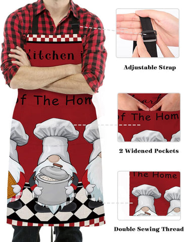 Image of Chef Apron Adjustable Bib Aprons, Fat Chef Kitchen Cooking Apron with Pockets for Men Women Cook Gnomes