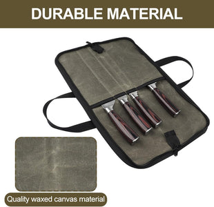 Knife Bag, Chefs Knife Roll Bag, Durable Waxed Canvas Knife Bag with Zipper Pocket, Portable Chefs Knife Cases Cutlery Knives Holders Protectors, Knife Roll for Knives & Kitchen Tools(Green)