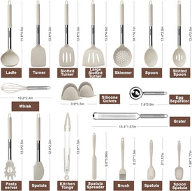 Silicone Kitchen Utensils Set, 20 Pcs Cooking Utensils Set-Cooking Utensil - Kitchen Gadgets and Tools with Holder-Stainless Steel Kitchen Utensil with Grater,Turner,Tongs (Khaki)