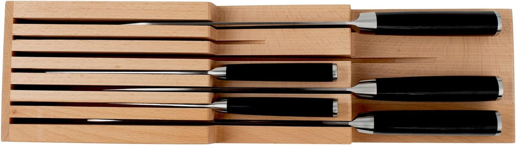 Drawer 7 Slot Kitchen Knife Tray, 18 X 7 X 2.25 Inches, Beechwood Block Holder & Organizer, Wood