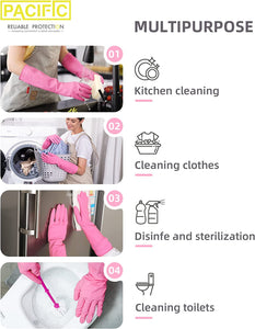 PACIFIC 2 Pairs Dishwashing Cleaning Rubber Gloves, Reusable Waterproof Kitchen Gloves, Non-Slip, Small