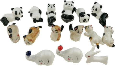 Image of Set of 15 Handmade Ceramic Animal Pattern Chopstick Rest Stand Panda Cat Elephant Rabbit for Knife Fork Spoon Chopstick Tableware Kids Toy Ornament Decoration