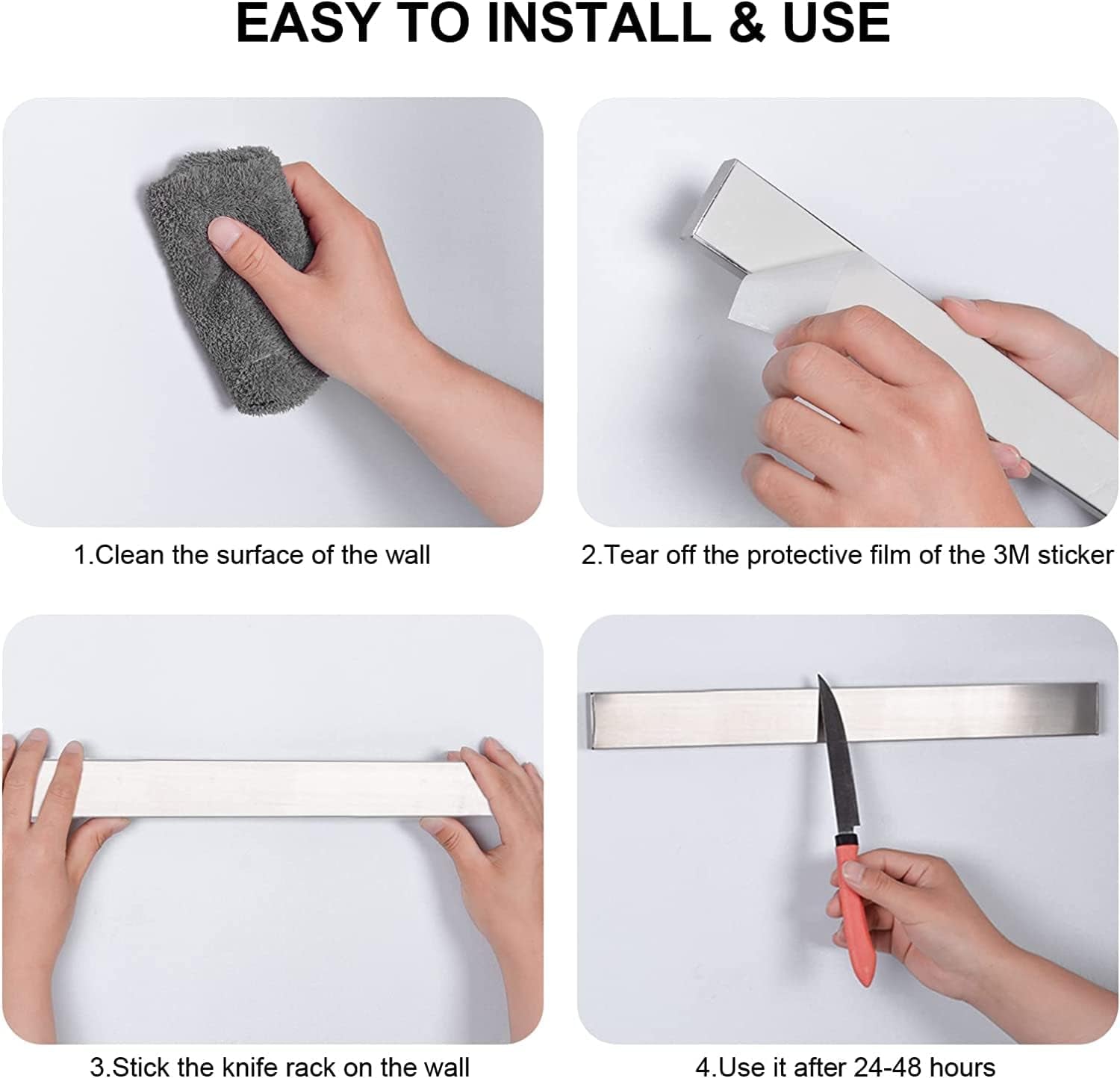 16 Inch Magnetic Knife Holder for Wall, Stainless Steel Adhesive Magnetic Knife Strips No Drilling Use as Mounted Kitchen Knife Storage Bar, Magnetic Tool Organizer, Kitchen Accessories