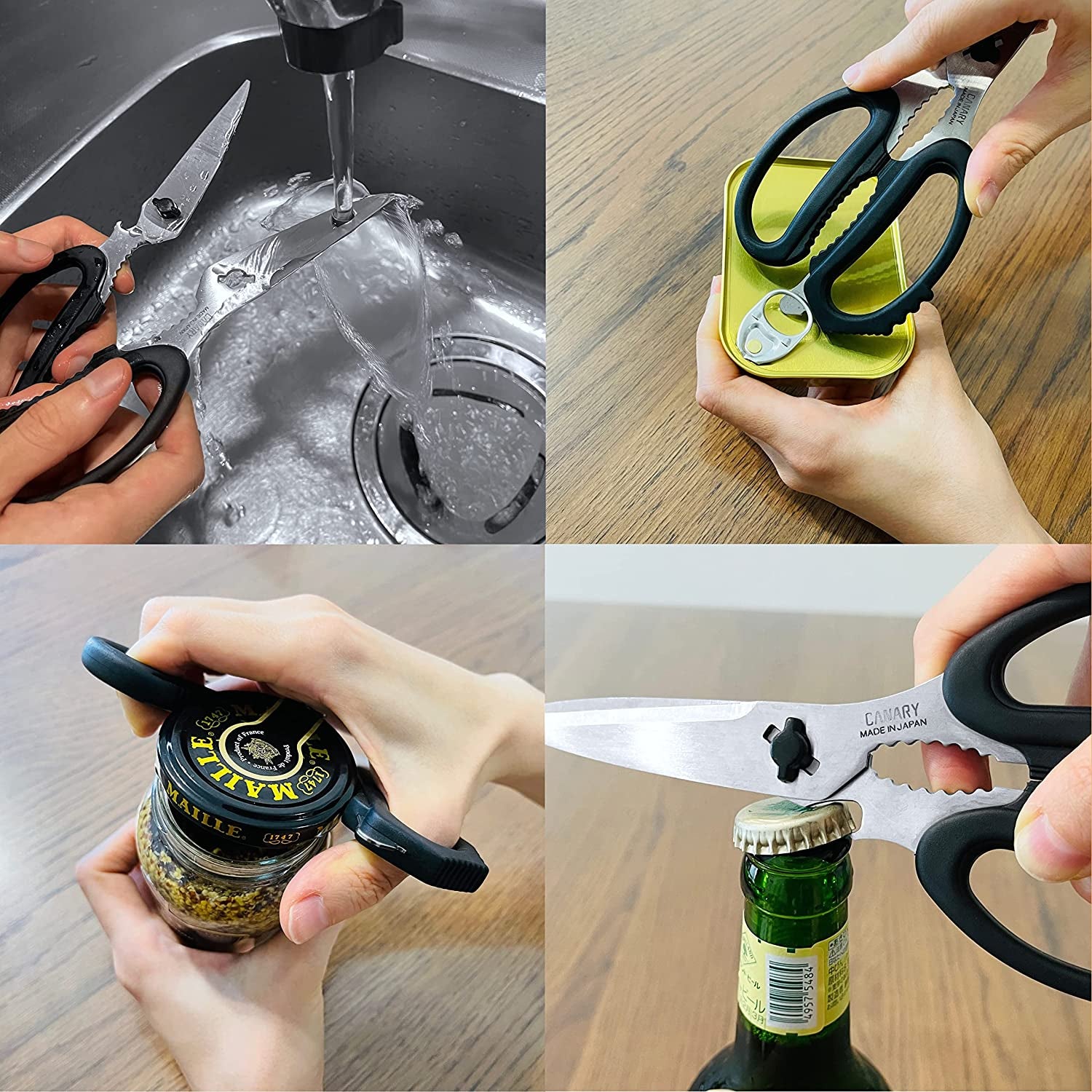 Japanese Kitchen Scissors Heavy Duty 8.2", Made in JAPAN, Dishwasher Safe Come Apart Blade, Multipurpose Kitchen Scissors, Sharp Serrated Japanese Stainless Steel, Black