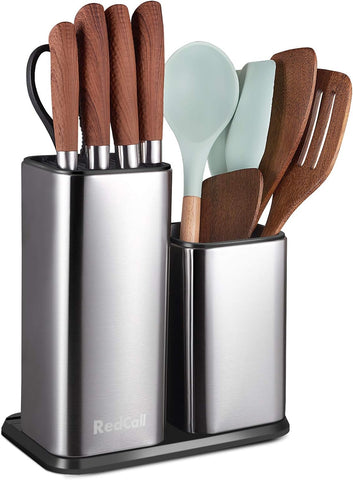 Image of Kitchen Knife Holder,Stainless Steel Universal Knife Block without Knives for Countertop,Modern Knife Utensil Holder for Counter,Edge-Protect Knife Storage Organizer (Stainless Steel (Silver))